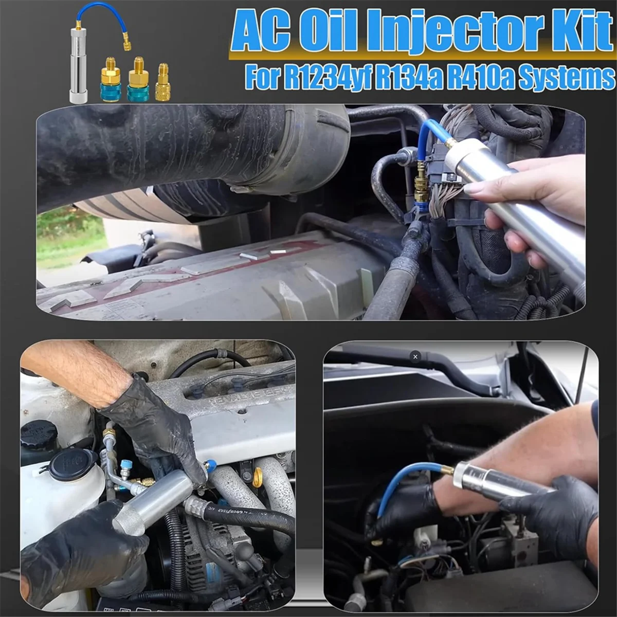 

GET! AC Oil Dye Injector Backflow Prevent Kit, with R134A & R1234YF Low Side Quick Coupler, R410A Mini Split Adapter