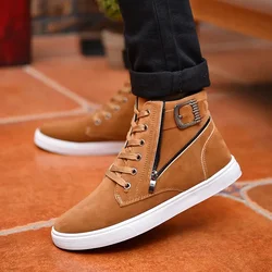 Zipper Men's Sneakers High Top Male Sports Boots Frosted Suede Comfortable Casual Sneakers for Men Retro British Style Male Shoe