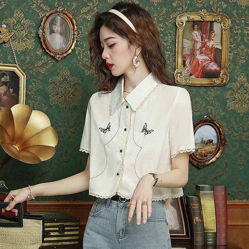 

Рубашки с коротким рукавом, женские шифоновые лоскутные укороченные футболки с расклешенными рукавами, уличная футболка в стиле бохо, девичий летний тренд, молодежный студенческий отдых