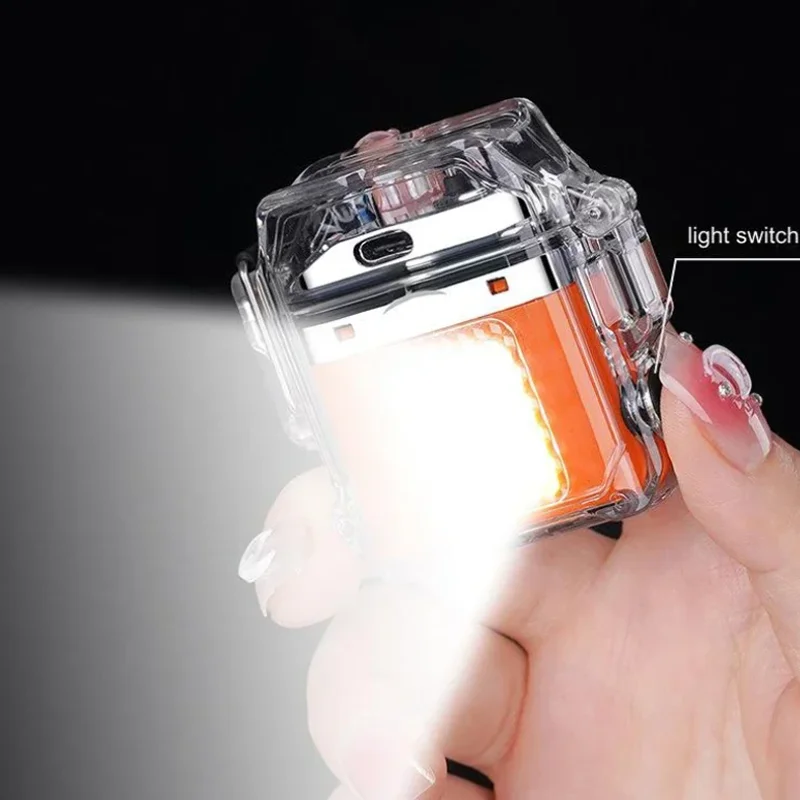 Briquet électrique étanche pour l'extérieur, design incurvé transparent, écran d'affichage d'alimentation aste