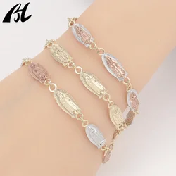 Tricolor Guadalupe Bracelet for Women Virgin Mary Three Color Fashion Religious Charm Jewelry Tail Chain Accessory