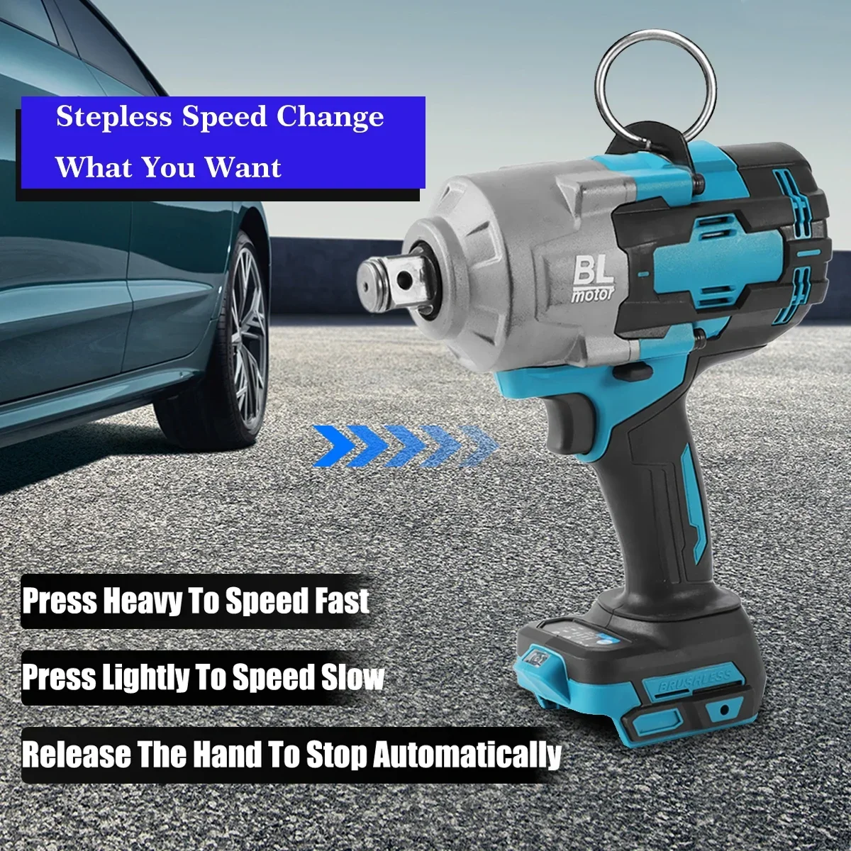 Brushless Electric Impact Wrench High Torque 1000N.m Cordless Wrench 1/2 inch Rechargeable For Makita 18V Battery By WOBERICH