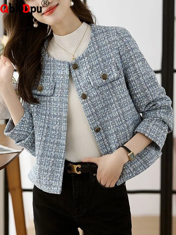 

Spring Fall New Tweed Outerwears Women Casual O-neck Single Breasted Jackets Tops Korean Fashion Slim New Long Sleeve Chaquetas