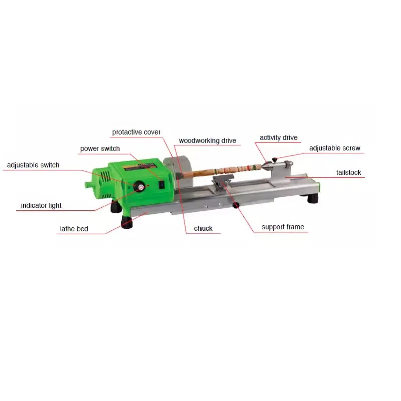 Mini Benchtop Variable Speed Wood Lathe (220V 480W) – MICRO Woodturning Tool Set for Grinding Polishing Beads Drilling  Rotary view 6