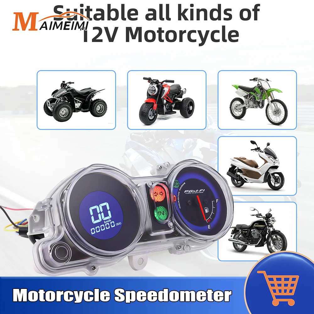 AD Motorcycle Digital Speedometer 7 Colors Backlight Speed Gauge MPH Oil Level Indication Dashboard Universal For 12V Motorcycle