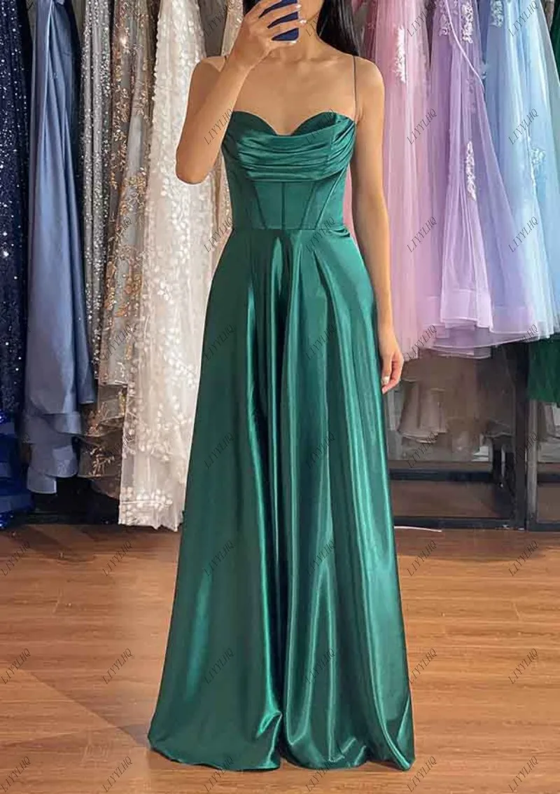 

LIYYLHQ Emerald Green Stain Evening Dress Sexy Sweetheart Ruched Prom Dresses Formal Floor Length Party Gowns Vestidos De Fiesta