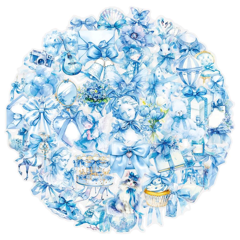 

10/30/50pcs Blue Bow Aesthetic Cartoon Stickers for Laptop Phone Case Stationery Cute Decoration Sticker Packs