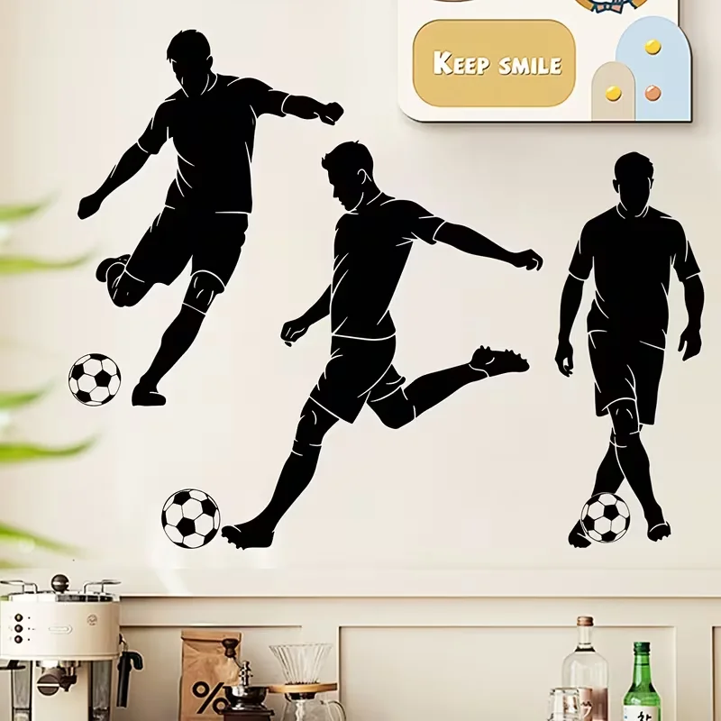 1 Sheet Football Soccer Sport Self-Adhesive Wall Clings, Football Soccer Player Vivid Silhouette Sticker, Room Decals Decor for