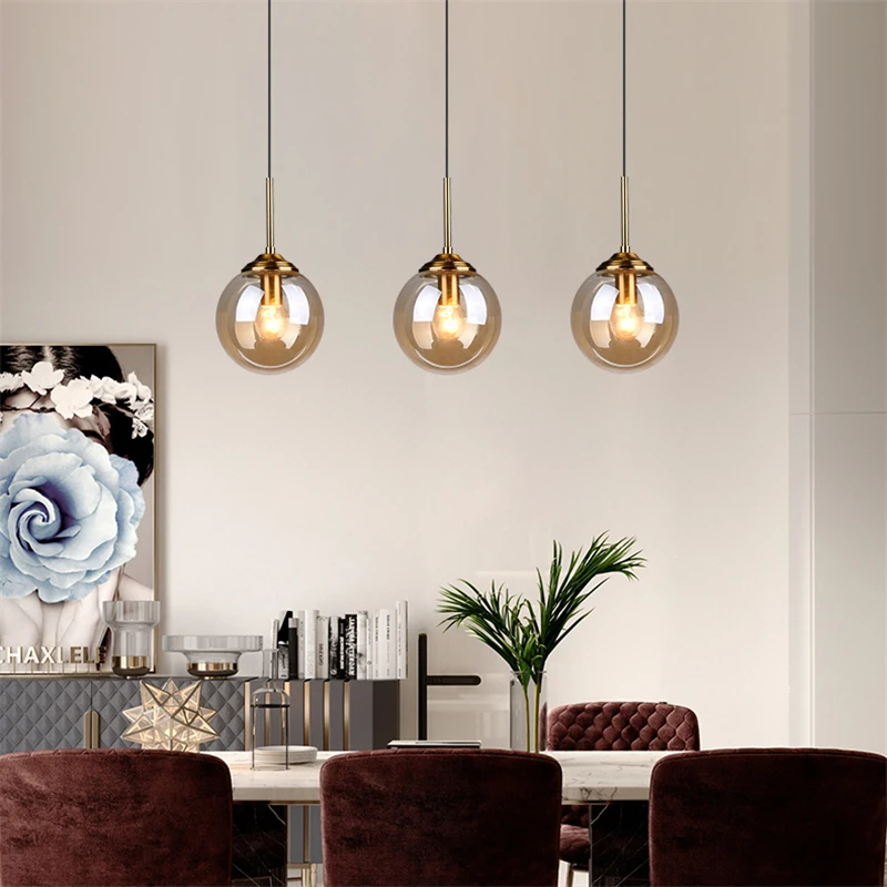 

Dropshipping Modern Glass Ball Pendant Lights LED Pendant Lamp Nordic LOFT Restaurant Hanging Lamp Home Decor Lighting Luminaria