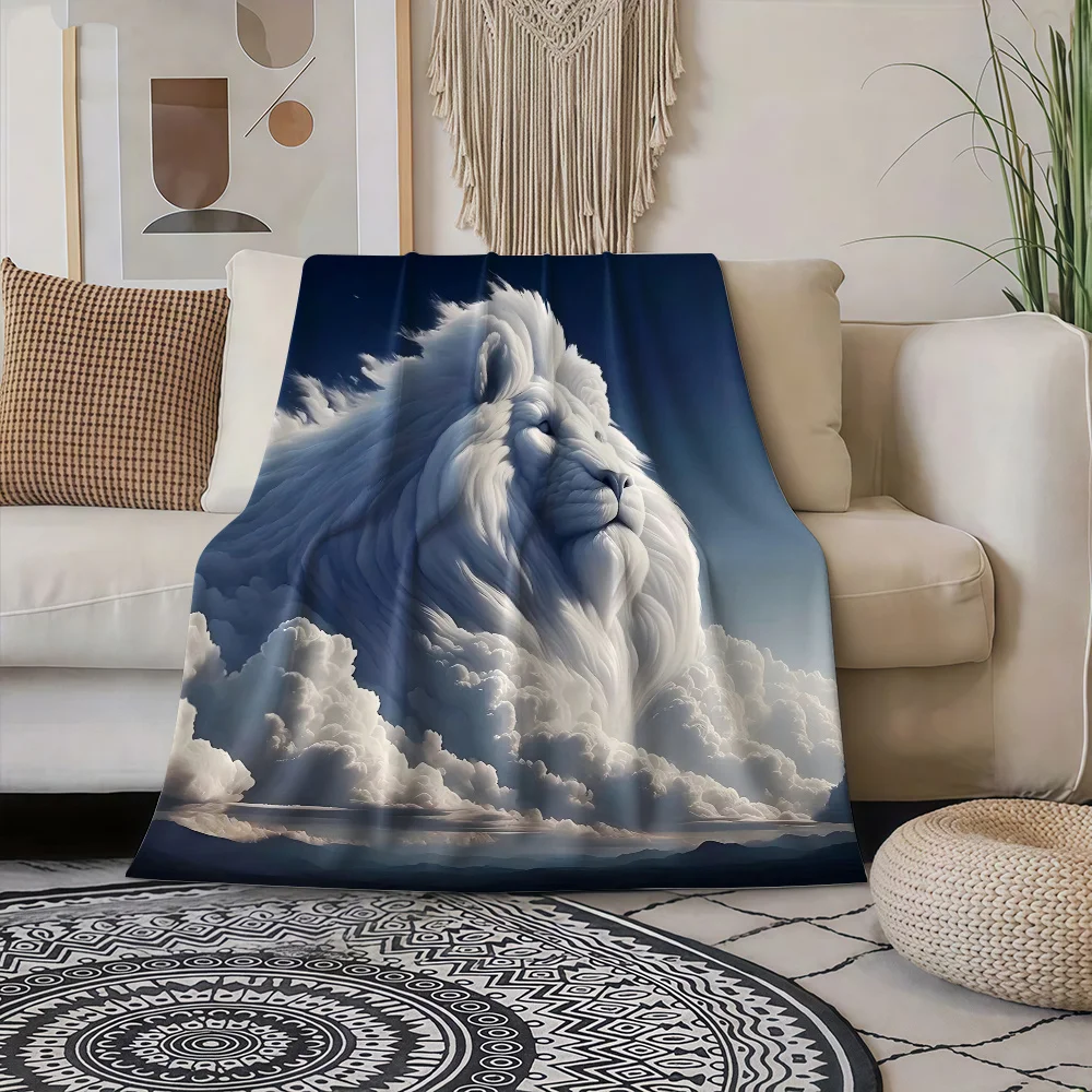 Mythical White Lion In Clouds Throw Blanket Majestic Animal Art Soft Cozy Wrap For Dreamy Bedroom And Statement Home Decor