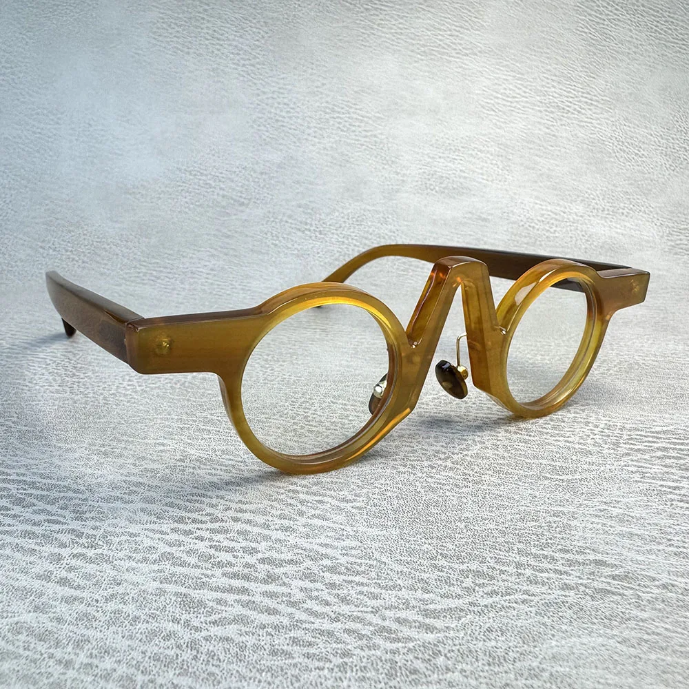 

Glasses Frames Unique Vintage Round V Bridge Handmade Light Coffee Horn Reading Prescription Man Eyeglass Frames Optical Eyewear