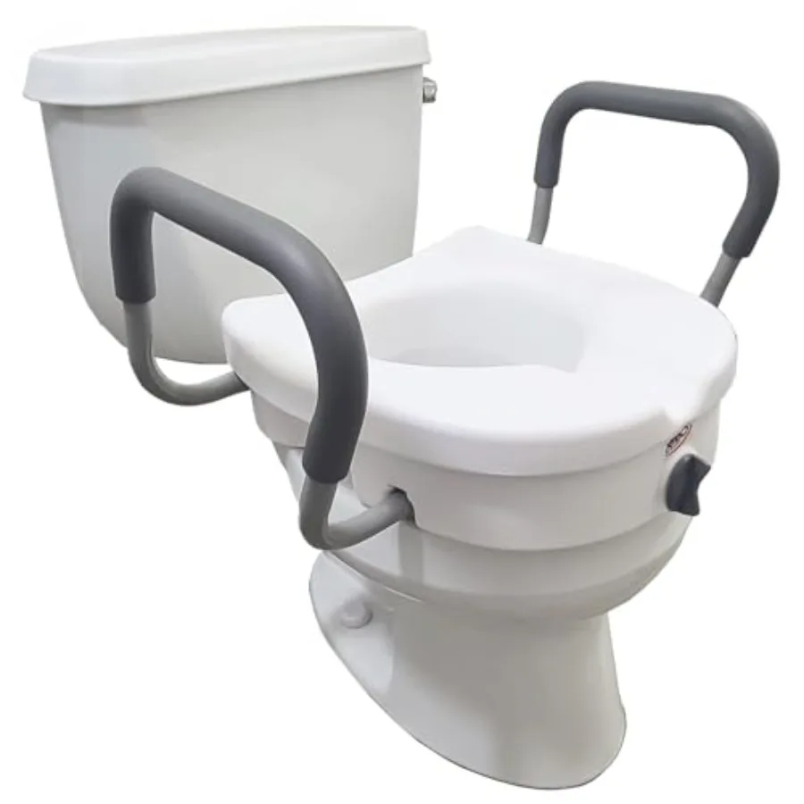 

E-Z Lock Raised Toilet Seat With Handles 5 Toilet Seat Riser with Arms for Seniors and Individuals with Mobility Challenges Enh