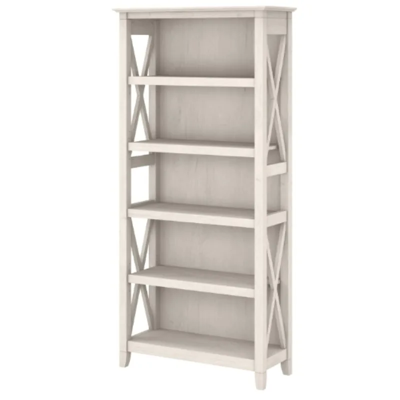 Tall 5 Shelf Bookcase for Living Room or Home Office,Large Bookshelf,Modern Farmhouse Style, Key West Collection Linen White Oak