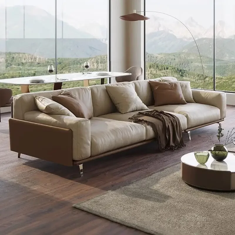 #Office leather sofa combination Italian three-person business reception lounge area boss office sofa