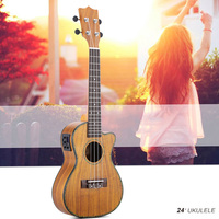 24-Inch Ukulele Stringed Instrument LED EQ Koa/Plywood Cowry Shell Brims/OX Bone Saddle/4 Strings Enclosed Knob for Beginners