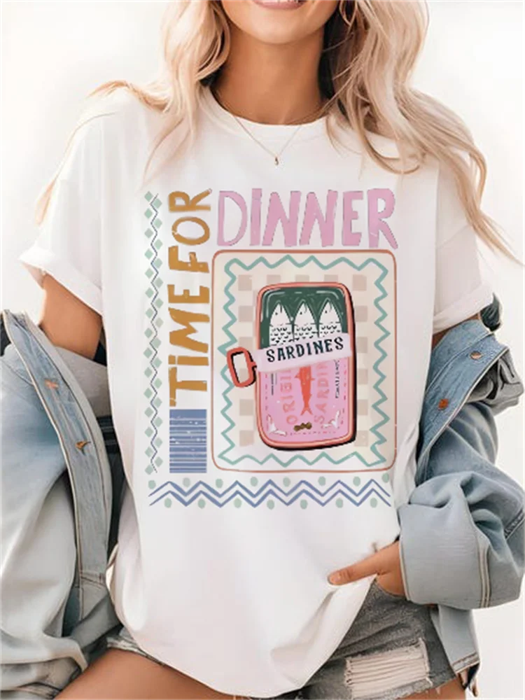 Ladies' Summer Ramen Club Printed Cute Travel Short Sleeve Seaside Vacation Printed Pattern O - Neck Versatile Trendy T - Shirt