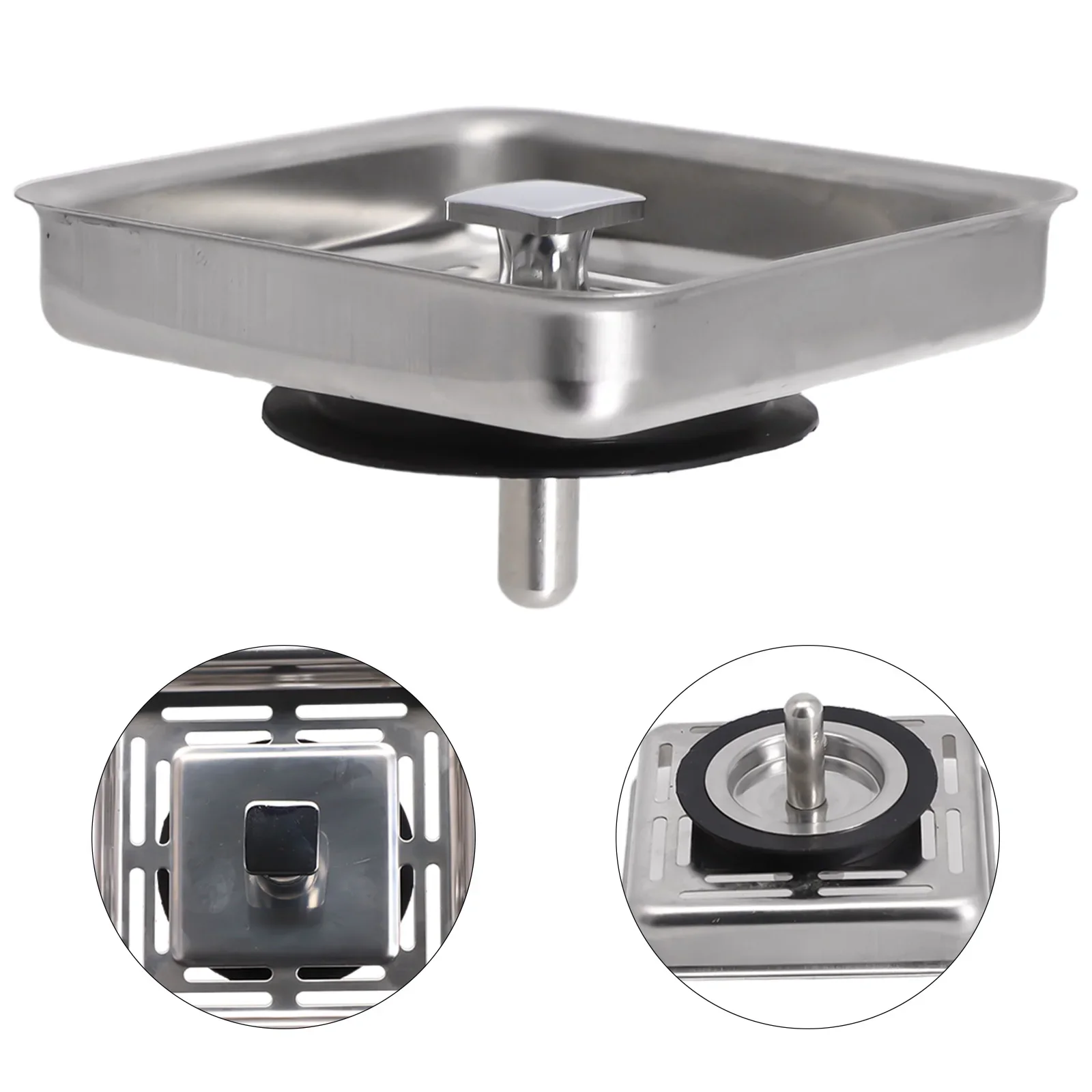 Square Kitchen Sink Strainer  Stainless Steel Construction  Protects Drains from Hair and Debris  Easy to Install and Clean