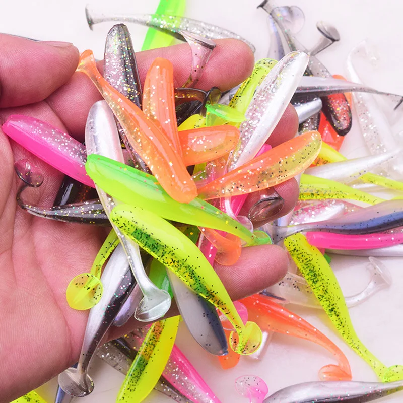 30pcs/bag Two Tone T-tail Soft Bait 5.5cm/7cm/9cm/12cm Silicone Swimbait Wobblers Lures Lifelike Artificial Bait Fishing Tackle