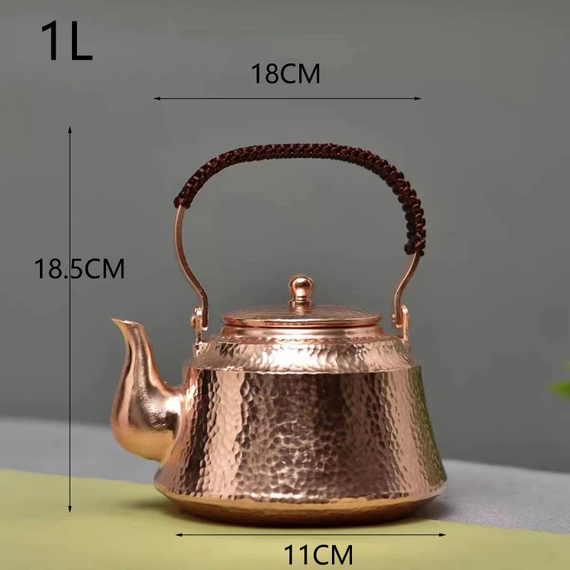 Handmade Pure Copper Hammer Pattern Teapot, Kettle Boiler, Antique Tableware, 1L