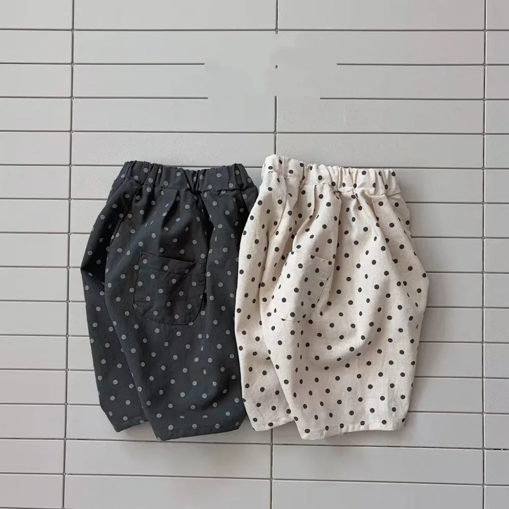 

Ins Boys' and Girls' Cropped Wide Leg Pants Retro Spring/summer Children's Pants Polka Dot Polka Dot Pants
