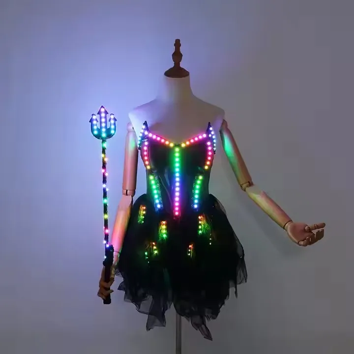 

Luminous Women's Cane Glowing Skirt LED Remote Control Light Bar KTV Stage Performance Clothes T-Stage Show Dress