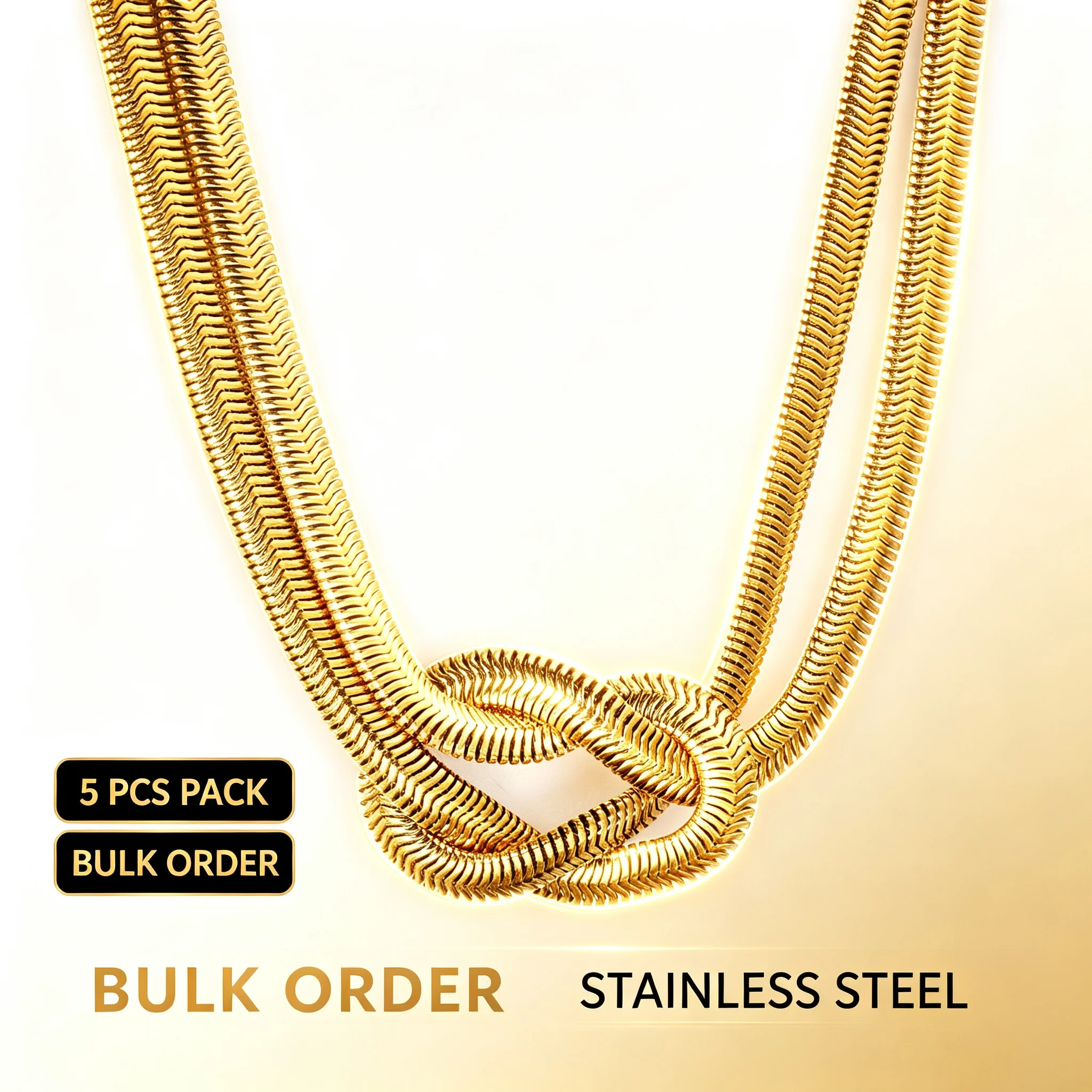 5pcs-bulk-wholesale-4mm-knotted-herringbone-double-chain-necklace-25×16mm-knot-buckle-stainless-steel-gold-women-neck-jewelry
