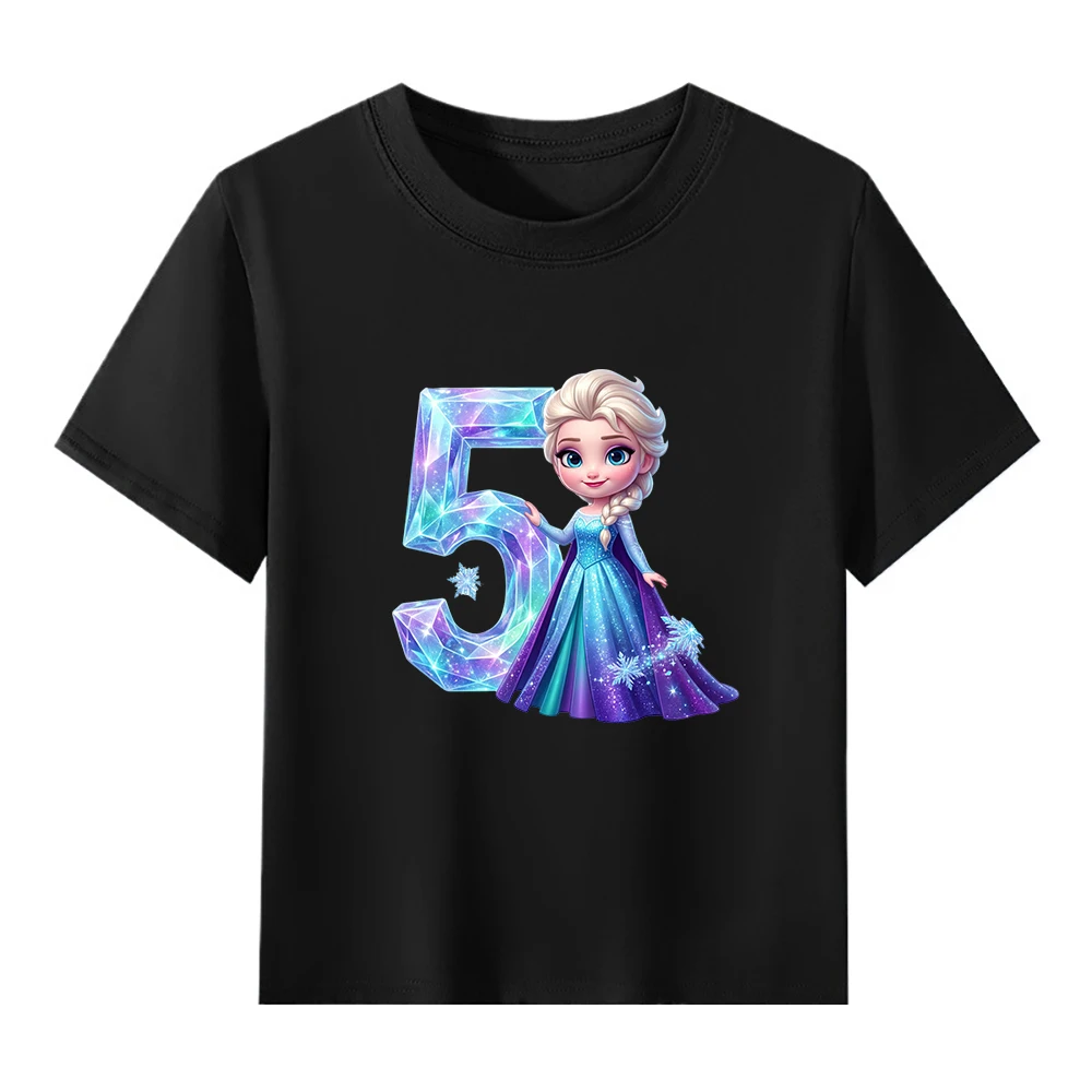 

Frozen Elsa Princess digital print children's pure cotton breathable short sleeved fashionable short sleeved top