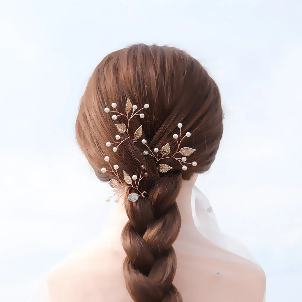 

2pcs Alloy Leaf Hairpins U-Shaped Hair Sticks Elegant Bridal Hair Clips Sparkling Crystal Design For Wedding Party Prom Evening