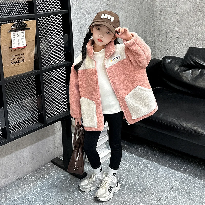 Vestiti per bambini ragazza autunno inverno giacche di lana di agnello più vestiti caldi all\'aperto di velluto per bambini nuovi capispalla di moda