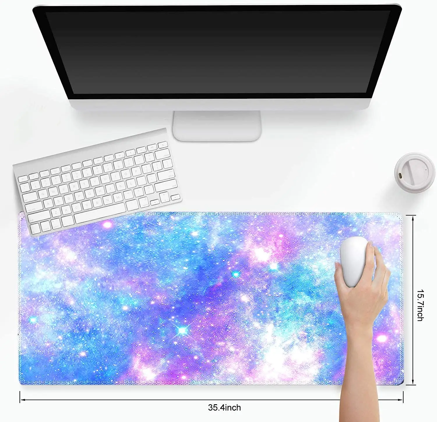 Romantic Starry Night Sky Large Mouse Pad Gaming Mousepad with Stitched Edges Rubber Base 35.4x15.7 inch for Gaming Office Work