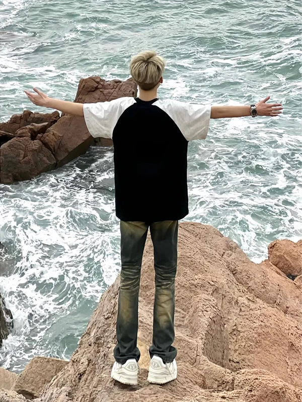 الرجعية الأمريكية Waed الأصفر الطين الجينز الرجال الصيف رقيقة شارع العليا فيبي السراويل ضئيلة طويل القامة النسخة الضيقة مايكرو متوهج الجينز #5