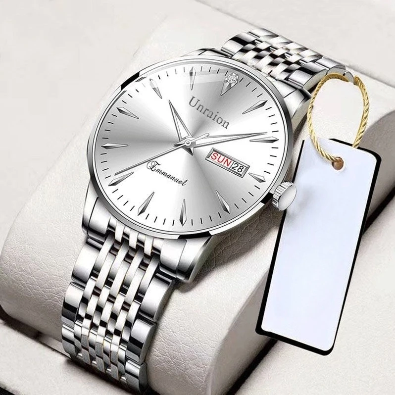 Swiss Watch Fully Automatic Waterproof Night-Light Dual Calendar Non-Mechanical Men's Watch for Students Korean Style Minimalist