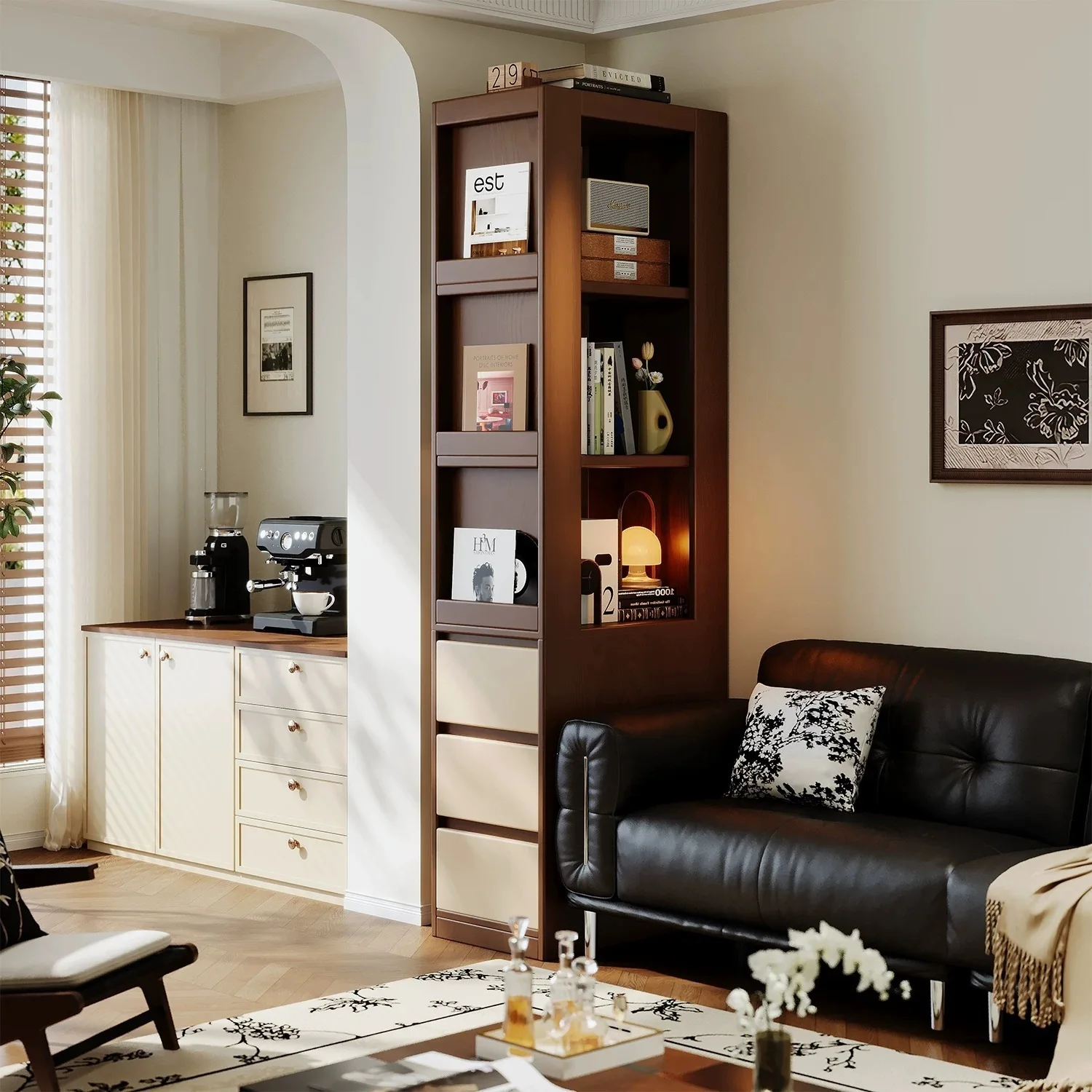 Medieval solid wood bookcase, sofa side cabinet, crevice storage cabinet, storage cabinet, extremely narrow vertical cabinet
