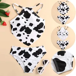 Maiô com cow de vaca milk, roupa de banho para adolescente, crianças, com alças, floral, verão, biquíni de 8 a 13 anos, 2 peças