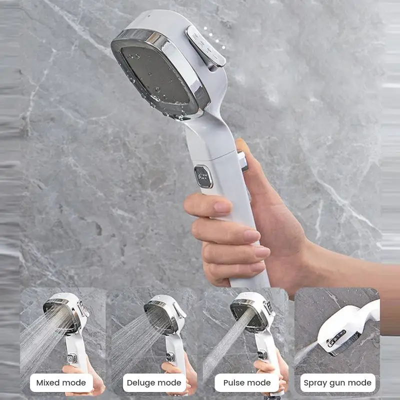 High Quality 4 Mode Shower Head Water Filter Adjustable High Pressure Shower Portable One-Key Stop Shower Bathroom Accessories