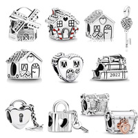 NEW Fit Original European Silver 925 Bracelet Necklace Happy Heart House Padlock Key Dangle Charm Bead For Women Fashion Jewelry
