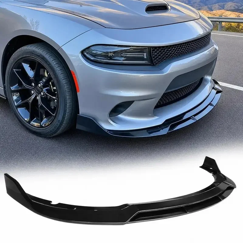 High Quality 2015-2023 Glossy Black Front Bumper Lip Splitter Spoiler 4Pieces Air Bodykit ABS Protector Tuning Kit