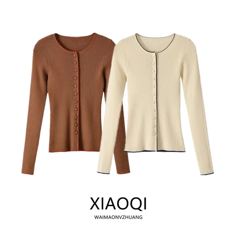New 2026 Autumn Casual Long Sleeve round Neck Color Block Trim Women's Jacket Commute Style Slim Fit Regular Length Outerwear