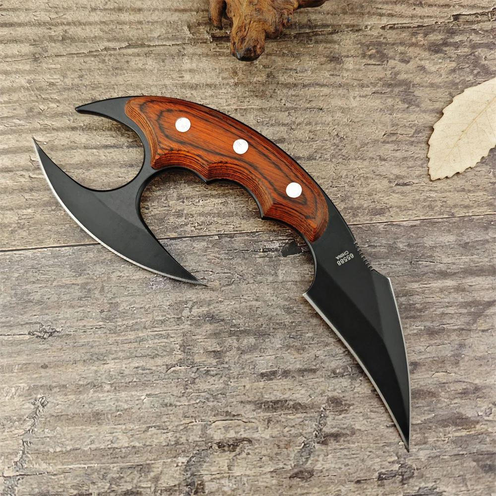 

Mini Fixed Blade Claw Knife 5Cr13Mov Double Edge Wooden Handle Tactical Camping Self Defense Survival Pocket Utility EDC Knife