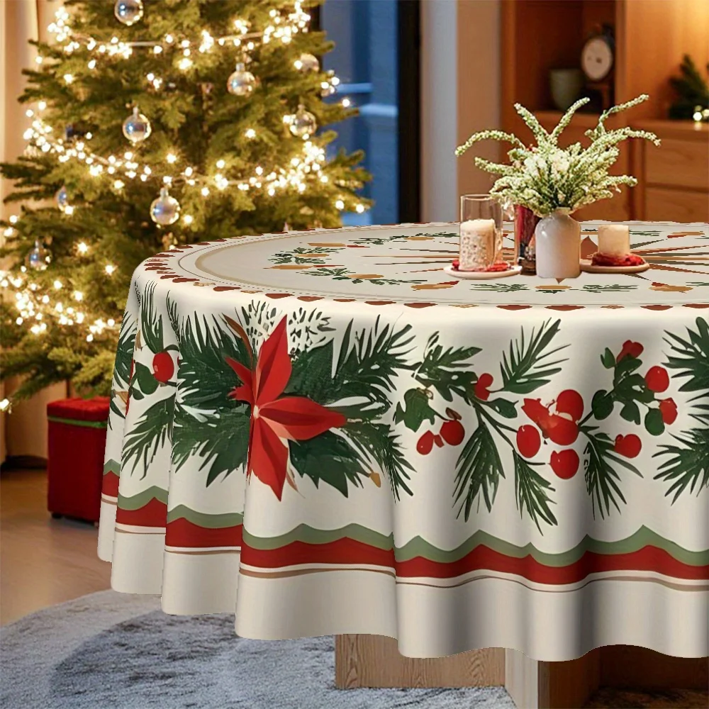 Christmas star wreath printed round table cloth, suitable for family daily meals, Christmas, Christmas parties,