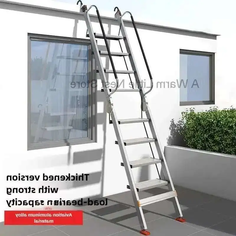 

Aluminum Alloy Folding Attic Ladder Home Telescopic Thickened Herringbone Ladder Multi-functional with Handrail Staircase