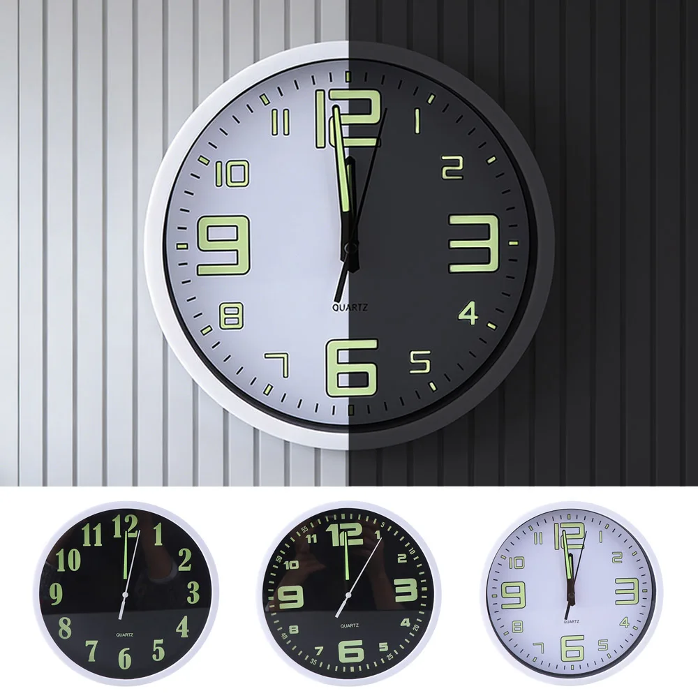 Living Room Decoration Silent Quartz Wall Clock Round Time Accuracy Luminous Wall Clock Plastic Fashion Digital Clock Cafe