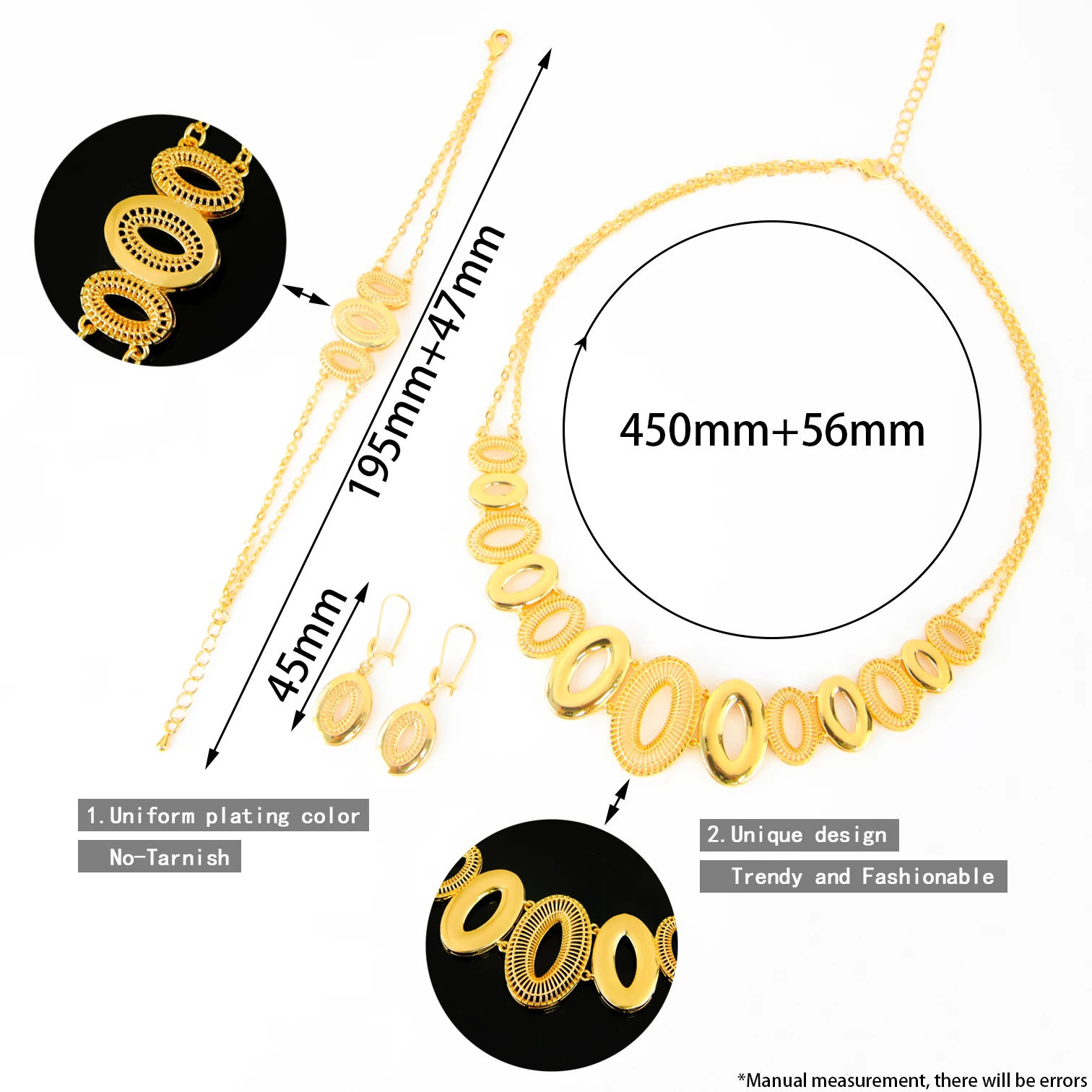 Dubai Mode-Schmuckset 24k Vergoldet Arabischer Eleganter Charm Halskette Armband Ohrringe Oman Frauen Hochzeit Party Schmuck – Detail 5