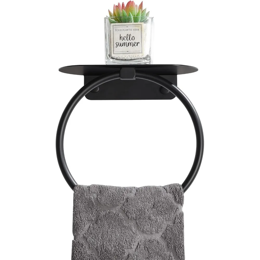

Матовое черное кольцо для банных полотенец с полкой, держатель для полотенец из нержавеющей стали, настенное крепление