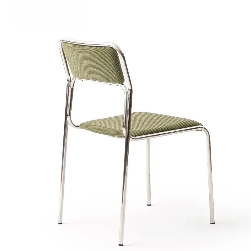 Retro Corduroy Dining Chair with Chrome Metal Frame, Minimalist Industrial Style Armless Chair for Kitchen Cafe Living Room