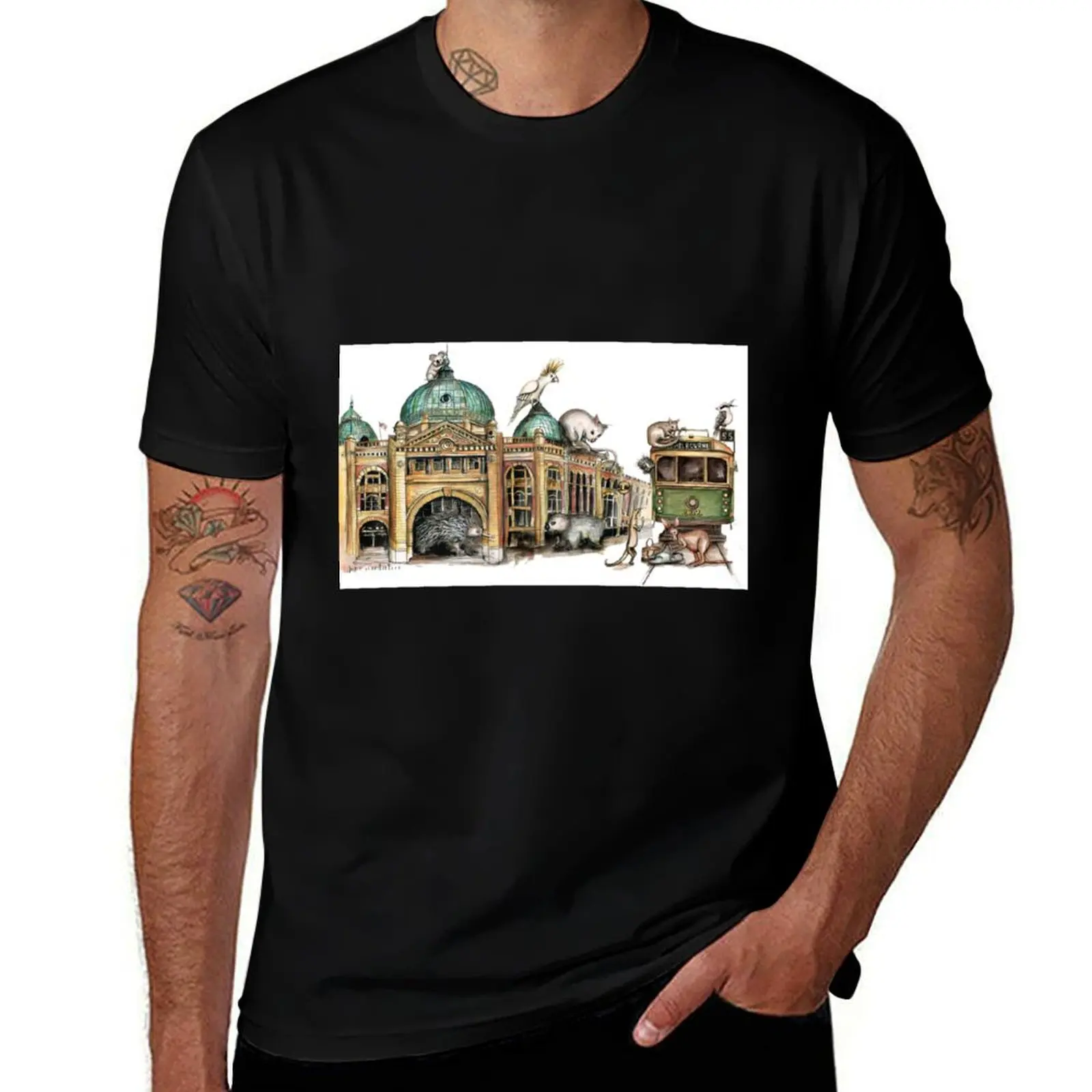 Melbourne tram and Flinders street T-Shirt t shirts for man graphic funny T-Shirt