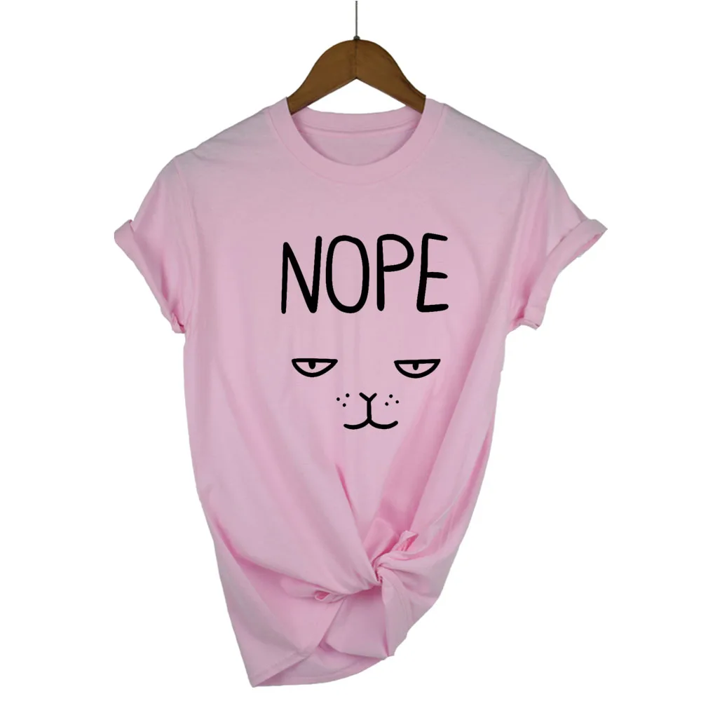 Camiseta con estampado de cara de gato Nope para mujer, camiseta informal Hipster de algodón divertida para niña, camiseta Tumblr Drop Ship
