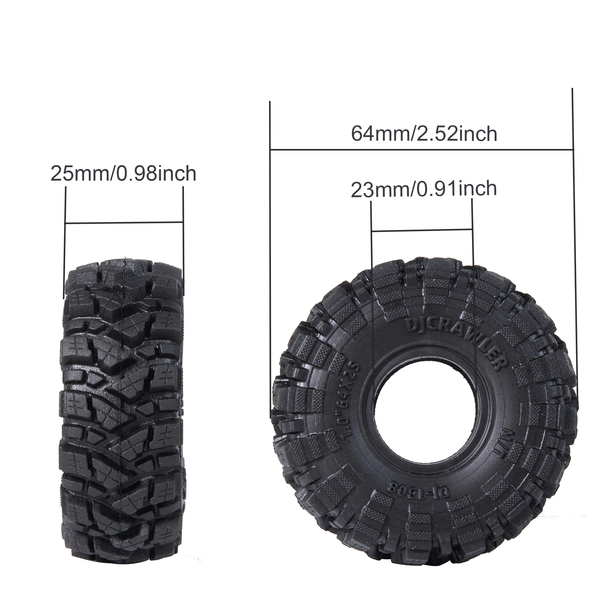 1.0 Mud Tires 64*25mm Soft Sticky Mud Tires for TRX4M 1/18 1/24 RC Crawler Axial SCX24 FMS FCX24 Come with Double Layer Sponge