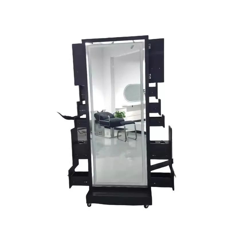 

Barber shop mirror with lamp and drawer floor-to-ceiling hair mirror