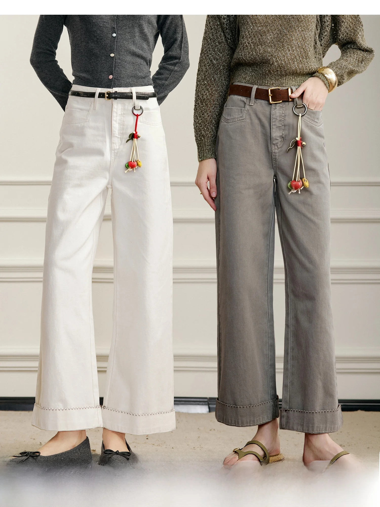 

High Waist Straight Leg Cotton Jeans Embroidered Vintage Nine Point Pants Long Velvet Cotton Denim Pants for Commuting Women